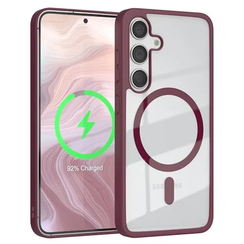 EAZY CASE Crystal TPU Hülle kompatibel mit Samsung Galaxy S24 kompatibel mit Qi-Charging, Silikon mit Kameraschutz, Slimcover, Handyhülle, Silikonhülle, Backcover, Durchsichtig, Transparent/Beere