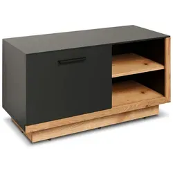 trendteam smart living - Synnax Sitzbank - Anthrazit/Evoke Eiche - Drohnen - Stilvolle Garderobenbank mit Soft-Close-Funktion, ideal für Schuhe und Accessoires, bietet Platz und Komfort beim Anziehen.