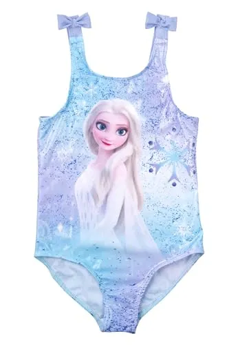 Disney Die Eiskönigin Badeanzug mit Schleifen für Mädchen - ELSA Frozen Kinder Schwimmanzug Blau (DE/NL/SE/PL, Numerisch, 122, 128, Regular, Blau)