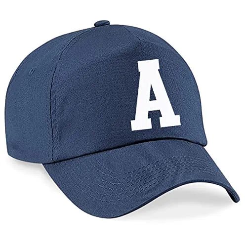 4sold Lässige 100% Baumwolle Atmungsaktiv Alphabet A-Z Marineblau Caps Weiß Brief Hut Hüte Unisex Jungen Mädchen Cap Baseball Kinder Mütze Kappe Buchstabe (A)