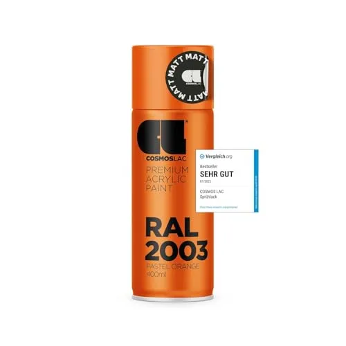 COSMOS LAC Acryllack pastell orange Sprühdose in vielen RAL Farbtönen - 400ml Spraydose perfekt für DIY, Upcycling und andere Lackierarbeiten geeignet (RAL 2003 - Pastell Orange Matt)