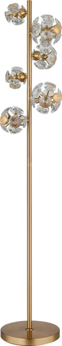Elegante Stehleuchte mit Kristallkugeln – LED in Gold und Klar - Stilvolle Stehleuchte aus goldfarbenem Metall mit klaren K9 Kristallen. Inkl. 48W LED für warmes Licht (3000K), ideal für Wohnzimmer und gemütliche Atmosphäre.