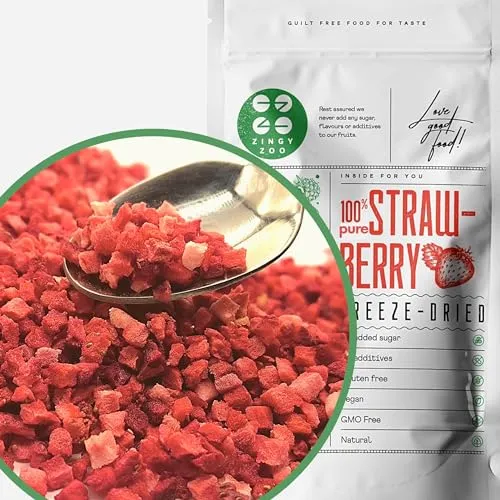 Erdbeeren Gefriergetrocknet Stücke Klein | 100% Gefriergetrocknete Erdbeeren Getrocknet | Glutenfrei Trockenfrüchte Getrocknete Erdbeeren Frisch | Pure Erdbeere | Freeze Dried Strawberry ZingyZoo
