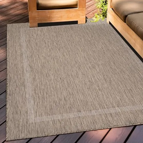 Teppium Outdoor Teppich Wetterfest 60 x 100 cm Braun Sisal Optik - Küchenläufer Waschbar rutschfest, Wasserfest, Bordüre, Pflegeleicht - Ideal für Balkon, Terassen, Garten, Camping oder Küche