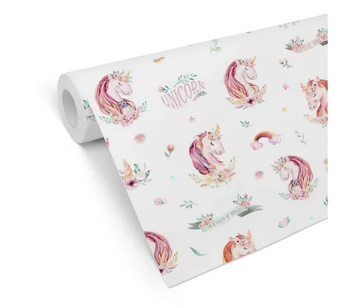 K&L Wall Art Einhorn Mustertapete für Kinderzimmer - Vliestapete mit zauberhaften Einhorn-Motiven für ein farbenfrohes Kinderzimmer. Einfach anzubringen und rückstandslos abziehbar – ideal für kreative Wandgestaltungen!