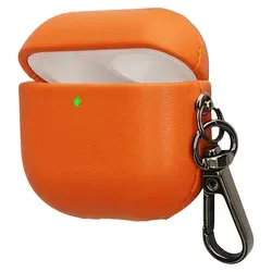 kwmobile Kunstleder Hülle für Apple Airpods 4 Case - Slim Cover mit Karabiner - Kopfhörer Tasche - Etui in Orange - Orange