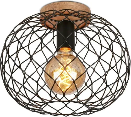 BRILONER Vintage Deckenlampe mit E27 Fassung - Stilvolle Deckenleuchte im Vintage-Design, ideal für Wohnzimmer, Schlafzimmer und Küche. Der Holz-Baldachin und Drahtkorb schaffen eine gemütliche Atmosphäre. Kompakt und anpassbar für Leuchtmittel bis 40 W.