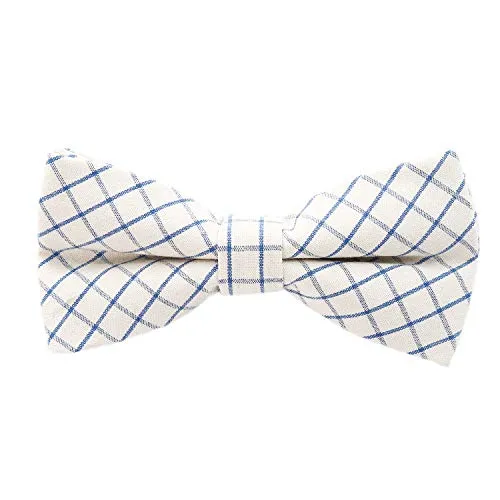 DonDon karierte Herren Fliege 12 x 6 cm aus Baumwolle gebunden und größenverstellbar weiß-blau kariert