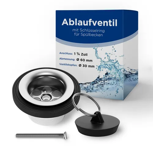 Universalablaufventil Ablaufventil 11/4 x 30 Ø 60 mm mit Stopfen Schlüsselring