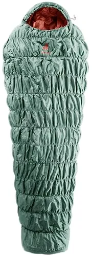Deuter Exosphere +4° SL Zip Right sage-redwood - Schlafsack mit bluesign-zertifiziertem, recyceltem Polyester, bietet perfekte Isolation und angenehmes Wärmeklima dank ThermoStretch-Konstruktion und Schindelkonstruktion. Ideal für Bergabenteuer.
