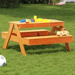 vidaXL Picknicktisch für Kinder – Wachsbraun 88x97x52 cm aus Massivholz - Gartentisch für Kinder, ideal für Picknicks und Spiele. Robuste Konstruktion aus massivem Kiefernholz sorgt für Langlebigkeit und Stabilität.