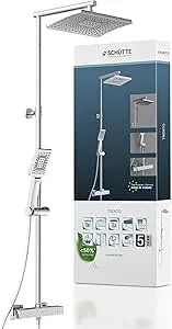 SCHÜTTE TRENTO 60140 Duschsystem mit Thermostat - Badewannen- & Duschsysteme, mit großer Regendusche und Wasserspardichtung für bis zu 50% Wasserersparnis, einfach zu montieren mit 5 Jahren Garantie