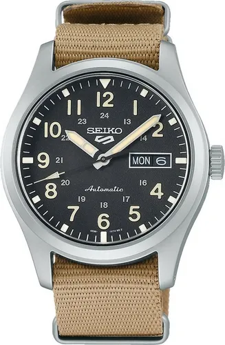 Seiko 5 Sports SRPG35K1 Automatik Militäruhr Herren mit NATO Armband - Armbanduhr mit mechanischem Uhrwerk, sportlichem Design und 100 m Wasserdichtigkeit – ideal für Abenteuer und den Alltag.