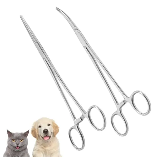 Stück 12.5cm Gerade und Gebogene Köpfe Hakenlöser Zange | Pinzette Set aus Edelstahl, Arterienklemme, Hakenlöser Angeln, Lösezange Angeln, Sägezahndesign, für Katzen und Hunde 2