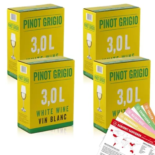 Neon Pinot Grigio, trocken, Bag-in-Box, sortenreines Weinpaket + VINOX Winecards (4x3,0l)