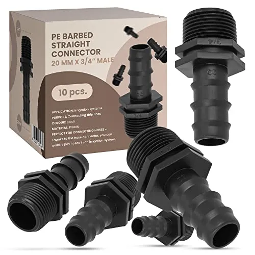 10x Steckverbinder PE 20x3/4 AG Steckverbindung Wasser Kupplung Bewässerungssystem Schlauchverlängerung Fitting Für Tropfschlauch Perlschlauch Schläuche Wasserrohr Verbinder Garten Wasserleitung