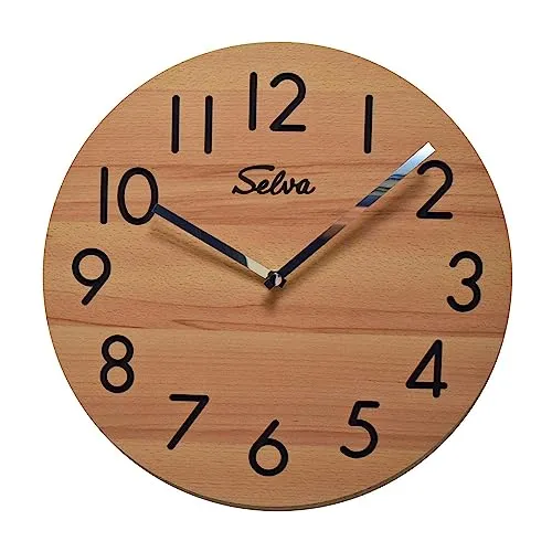 SELVA Wanduhr, modern, groß, Quarzwerk, aus Holz (MDF-beschichtet), Schwarzwälder Handanfertigung, Made in Germany, Farbe:Kernbuche