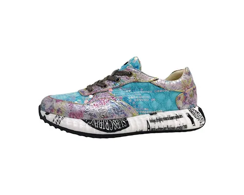 Laura Vita Damen Sneaker Burton 05 - Mehrfarbig mit floralem Muster - Damen-Sneaker aus hochwertigem Leder und Textil, ideal für den Sommer. Praktische Schnürung und Gummisohle für optimalen Tragekomfort und sportlichen Look.