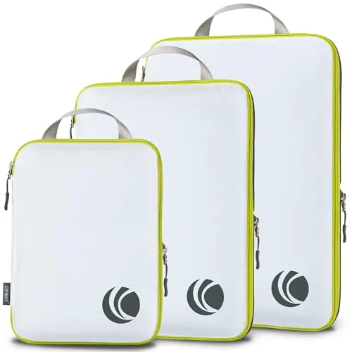 Cipway Kompression Koffer Organizer Set für Rucksack ，Ultraleichte Packtaschen Compression Packing Cubes Packwürfel Kofferorganizer Packtaschen Kleidertaschen für Reiseorganizer(weiß, 3 Stück)