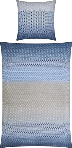 REDBEST Bettwäsche Seersucker blau-beige 155x220 cm - Bettwäsche-Set aus 100% Baumwolle, bügelfrei und mit modernem Streifen Design, ideal für ein stilvolles Schlafzimmer.