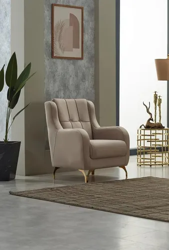 Bequemer Polstersessel Einsitzer in Beige für modernes Wohnzimmer - Moderner Polstersessel im zeitgemäßen Design, ideal für Wohnzimmer, Arbeitszimmer oder Flur. Mit hochwertigem Polyesterbezug und stabiler Holz-Metall-Konstruktion für langanhaltenden Komfort und Stil.