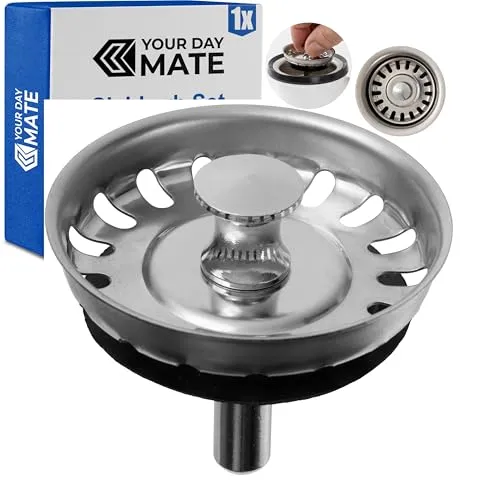 Spülbecken Siebkörbchen, 1 Pack, Ø 52 mm Siebkorb, aus Edelstahl, Exzenter Zapfen ragt 25 mm tief in Abfluss, Ø 7,8 mm Stift, Ersatzteil Küchenspüle, Küchenabflusssieb, Siebkorbventil Spüle