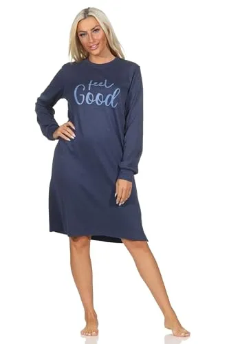 Normann Damen Nachthemd Langarm in Blau-Melange von Normann