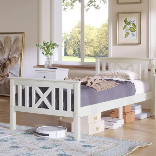 Einzelbett 90x200 cm aus Kieferholz mit Lattenrost und Kopfteil - Stabiles Holzbett für Kinder und Jugendliche, inklusive Lattenrost und Kopfteil. Modernes Design, einfache Montage und hohe Belastbarkeit bis 120 kg. Perfekt für erholsame Nächte!