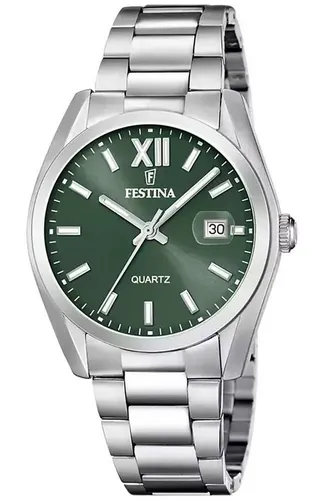 Festina Herren Uhr F20707/5 Classics - Elegante Edelstahl Uhr - Armbanduhren für Herren mit hochwertigem Edelstahl-Gehäuse und grünem Zifferblatt, wasserdicht bis 5 bar, ideal für stilbewusste Männer.