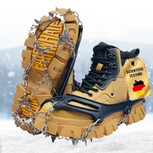 Schuhe Spikes Anti Rutsch, Steigeisen für Bergschuhe, Schuhspikes mit 19 Edelstahl Zähne Spikes, Anti-Rutsch Schuhspikes für Mann Frau Fit für Wandern Trail Running Trekking, Schwarz(M)