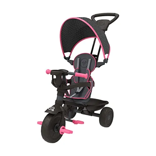 TP Toys 762 4 in 1 Deluxe Dreirad - Rosa - Dreirad für Kinder von 10 Monaten bis 3 Jahren, mit verstellbarem Sitz, 3-Punkt-Sicherheitsgurt und einziehbarem Sonnendach für ultimativen Komfort und Sicherheit auf jedem Untergrund.