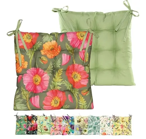 JACK Outdoor Motiv Stuhlkissen 38x38cm Lounge Kissen Auflage Wasserfest Sitzkissen Garten Lotus Effekt, Farbe:Floral Grün