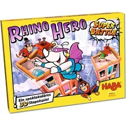 HABA Rhino Hero - Super Battle: 3D-Stapelspiel für Kinder ab 5 Jahren - Gesellschaftsspiel für Kinder, fördert Konzentration und Geschicklichkeit. Spieler bauen mit Rhino Hero einen hohen Turm und erleben spannende Super-Battles.