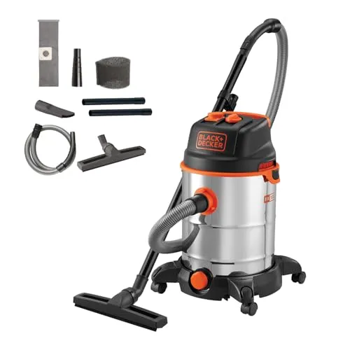 BLACK+DECKER Nass- und Trockensauger BXVC30XTDE mit Steckdose - Leistungsstarker 30L Nass- und Trockensauger mit integrierter Steckdose für Elektrowerkzeuge - ideal für Werkstätten und Bauprojekte.
