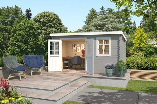 Gartenhaus Blockhaus Amira 175 grau 400x195 cm