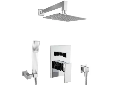 PaulGurkes Duschset eckig Unterputz Duschsystem 20cm - Elegantes Unterputz Duschsystem aus massivem Messing, mit hochwertiger Kopfbrause und flexibler Handbrause. Ideal für moderne Bäder, inklusive ECO-Durchflussbegrenzer für effizienten Wasserverbrauch.