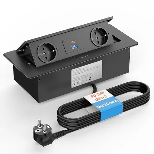 Ohuo Versenkbare Steckdose mit USB C 20W - Steckdosen & Zubehör: Elegante versenkbare Steckdose mit USB-C 20W, ideal für effizientes Laden und optimales Kabelmanagement am Arbeitsplatz.