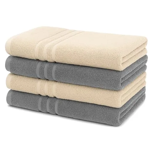 4er-Set Duschtücher 70x140cm, 100% Baumwolle, extra saugfähig - Medizinischer Bedarf – Hergestellt aus 100% Baumwolle mit 450g/m², bieten diese Duschtücher höchsten Komfort und Saugfähigkeit für Ihr Badezimmer.
