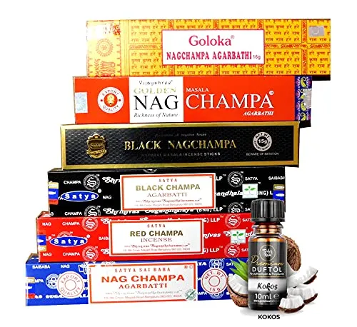 Nag Champa Mix | Räucherstäbchen - Set | 6X Nag Champa a 15g + EIN original Teufelsküche Premium Duftöl
