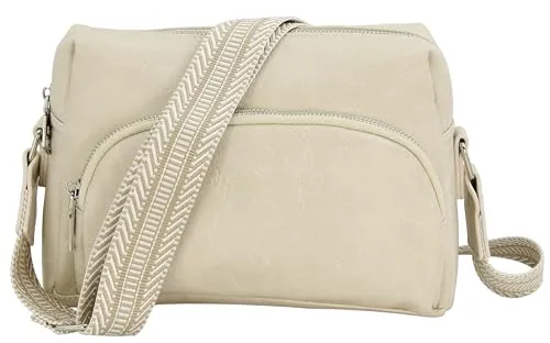 JENNIFER JONES – Modische Damen Umhängetasche – Crossbody Bag mit gewebtem Schultergurt - Natur