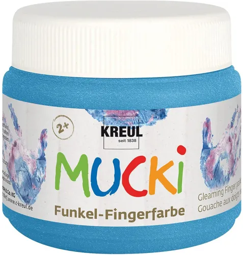 KREUL 23122 - Mucki Funkel-Fingerfarbe, 150 ml Diamanten blau, schimmernd und vegan, ideal für kreative Kinder ab 2 Jahren