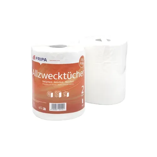 Putztuchrolle Fripa Allzweckrolle 2-lagig hochweiß 110 m 22 x 23 cm, 500 Abrisse/ Rolle, 1 Rolle, reiß- und nassfest 5522303