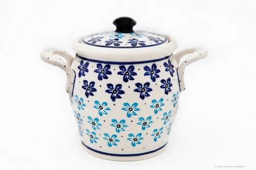 Bunzlauer Keramik Einmachglas 0,9L - Rumtopf mit Schwämmeltechnik - Einmachglas (0,9L) aus Bunzlauer Keramik, handgefertigt mit traditioneller Schwämmeltechnik – ideal für feinste Rumfrüchte und kleine Fermentationsprojekte.