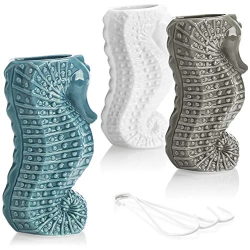 com-four® 3x Luftbefeuchter aus Keramik - Heizkörper-Verdunster zum Befeuchten der Raumluft - Wasserverdunster - Heizungsverdunster mit Seepferdchen-Motiv (3 Stück - Seepferdchen)