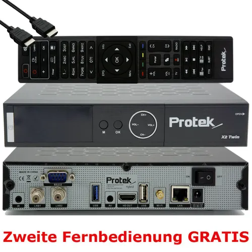 Protek X2 Twin SAT 4K - UHD 2X DVB-S2 Twin Tuner - TV-Receiver mit 4K Ultra HD und Twin Tuner, ermöglicht gleichzeitiges Aufnehmen und Fernsehen, ideal für beste Bildqualität und Flexibilität.