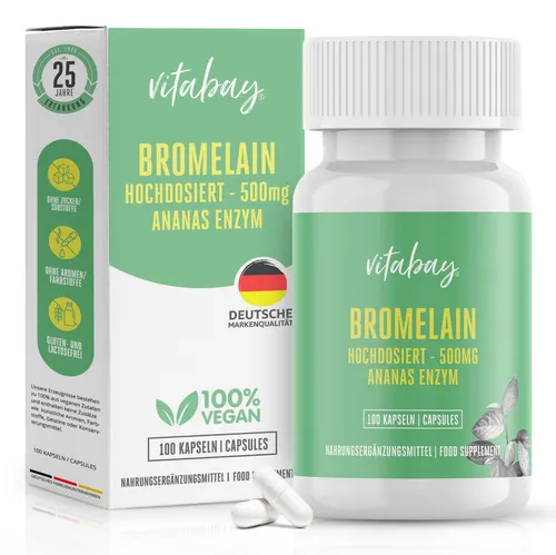 Bromelain 500 Mg 1200 F.i.p aus Ananas - Vegane Kapseln - Arzneimittel mit 500 mg Bromelain aus Ananas, ideal zur Unterstützung der Verdauung und entzündungshemmend. Vegan und leicht einzunehmen!