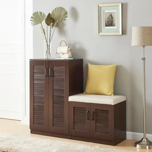 [en.casa] Schuhschrank Set mit Sitzbank und Rollladentüren