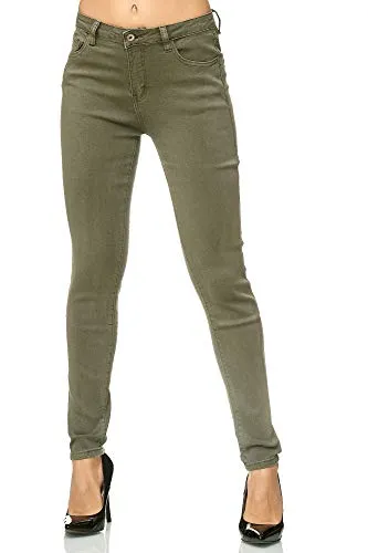 Elara Damen Stretch Hose Skinny Jeans G09-5 in Olive