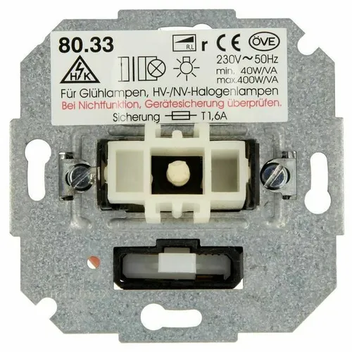 Kopp Dimmer Sockel UP Wippen/Wechselschalter 40-400W - Dimmschalter für Unterputzmontage, ideal zur individuellen Lichtsteuerung in Innenräumen, unterstützt konventionelle Trafos und bietet eine einfache Bedienung durch Drehknopf.