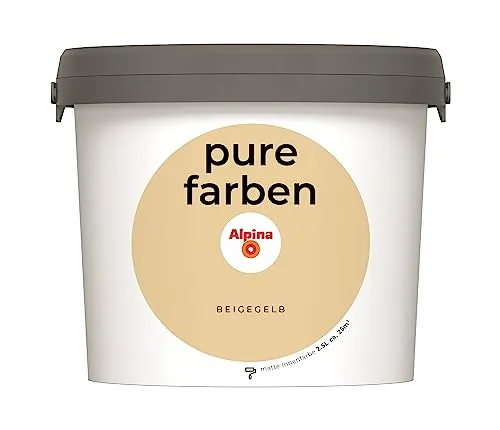 Alpina pure farben Wandfarbe Beigegelb – Strapazierfähig und Atmungsaktiv - Farben: Strapazierfähige Innenfarbe, emissionsarm und geruchsneutral für ein optimales Raumklima, ideal für ein gesundes Zuhause.